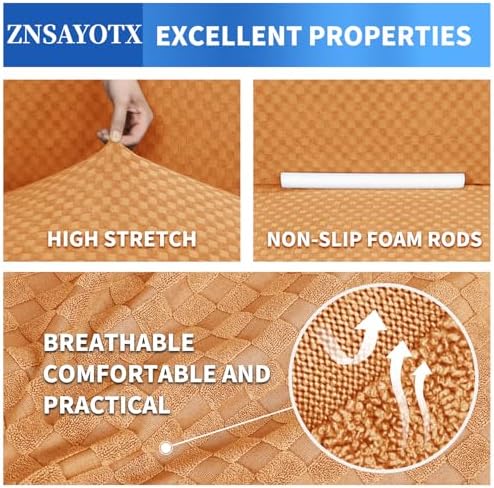 ZNSAYOTX 1 Piece Jacquard Couch Covers for 3 Cushion Couch High Stretch Sofa Cover for Pets Dogs Anti Slip Extra Large Sofa Slipcovers Furniture Protector (X-Large, Orange) - Image 5