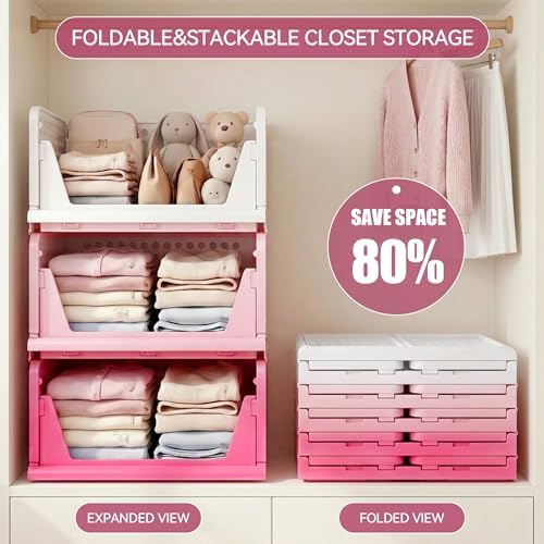 Pink Girl Closet Organizers and Storage Stackable Plastic Drawer Basket for Clothing Stackable Storage Bins Shelf Storage Container for RV Closet Wardrobe Bedroom Bathroom Playroom 8 Pack - Image 4