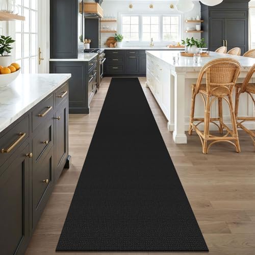 KOZYFLY Black 2.5'x18' Runners Rugs for Hallway, Extra Long Washable Runner Rug, Woven Non Slip Kitchen Runner, Cotton Entryway Rug, Floor Carpet for Entry, Aisle, Hall, Black/Dark Grey - Image 2