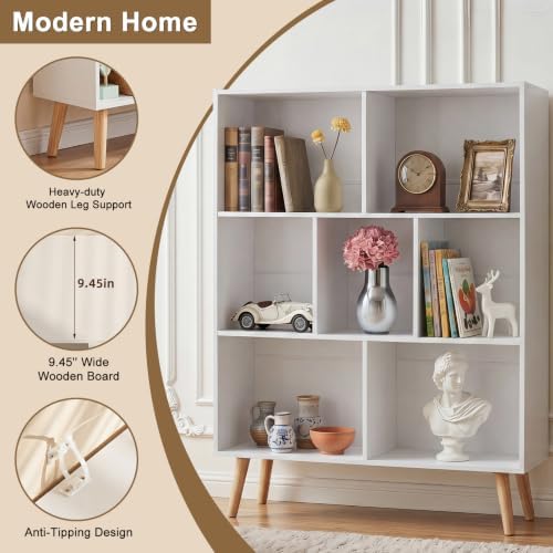 YAHARBO White Bookshelf,3 Tier Book Shelf with Legs, 7 Cube Minimalist Bookcase,Storage Organizer Shelves Display Bookcases for Bedroom,Living Room - Image 6