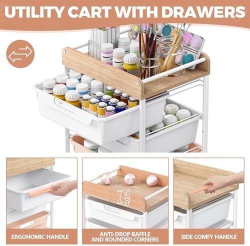 SYKIARIOL Rolling Storage Utility Cart with 4 Drawers,Art Cart,Pearl - Image 3
