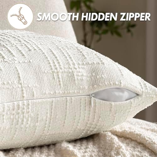 MIULEE Chenille Textured Euro Throw Pillow Covers Cream White 26x26 - Image 6