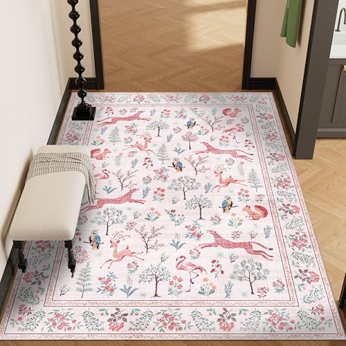 DUKINO 3x5 Rug, Washable Animal Area Rug for Bedroom Non Slip, Pink - Image 5