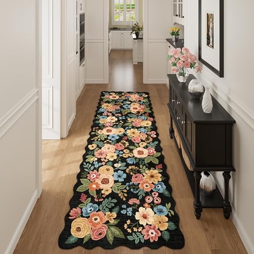 DUKINO 2x10 Runner Rug for Hallway, Washable Kitchen Rug Non Slip, Black by DUKINO