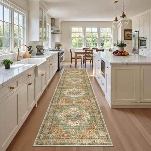 Madane Runner Rug 2x10 for Hallway, Washable Rug Runner, Brick/Brown/Green by Madane