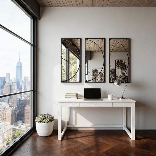 3 Pieces Black Rectangular Wall Mirror Set for Home Decor - Image 6