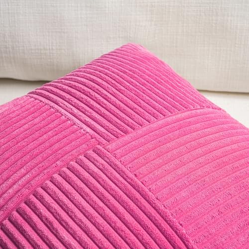 Fancy Homi 2 Packs Hot Pink Big Decorative Throw Pillow Covers 24x24 Inch for Living Room Couch Bed, Rustic Farmhouse Boho Home Decor, Soft Corss Corduroy Patchwork Accent Square Cushion Case 60x60 cm - Image 3
