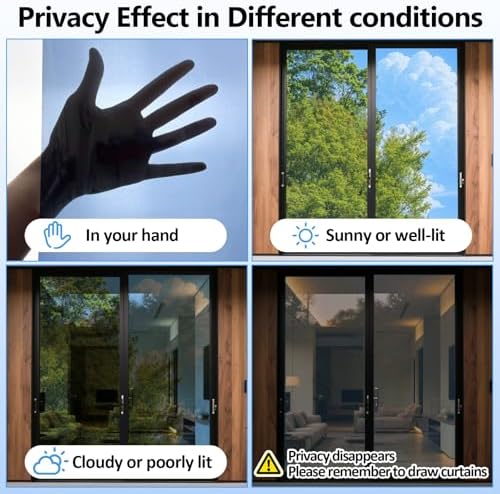 One-Way Window Privacy Film with 4 Tools,Static Cling and Easy to Install, Window Tint for Home, Heat Control, UV and Light Blocking, Privacy Protection-Blue-Silver 35.43"x196.9" - Image 2