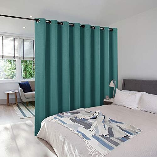 NICETOWN Room Dividers Curtain Screens Partitions, Premium Heavyweight Laundry Room Divider for Office, Vintage and Sliding Room, Including 16 Silver Ring Top (Sea Teal, 1 Panel, W15'xL8') by NICETOWN