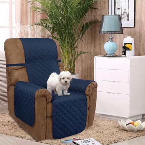 U-NICE HOME Reversible Recliner Chair Covers, Navy/Taupe - Image 2