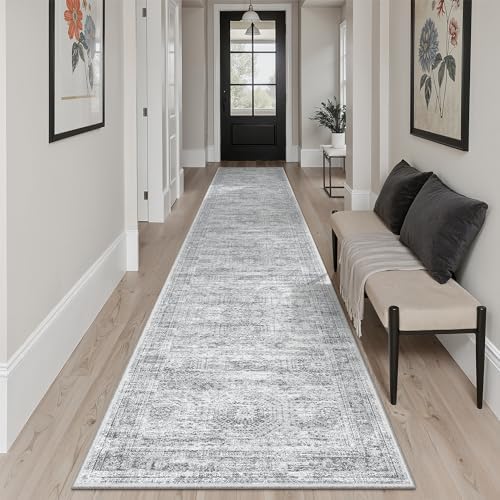 Soalmost Runner Rug 2x12 Washable Non-Slip Hallway Kitchen Runners Grey - Image 2