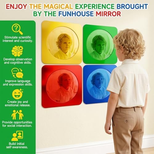 4 Pcs Sensory Wall Mirror Acrylic Bubble Mirror Wall Decoration 10" x 10" Scandinavian Natural Decor Sensory Room Science Decompression Space (Red, Yellow, Green, Blue) - Image 7
