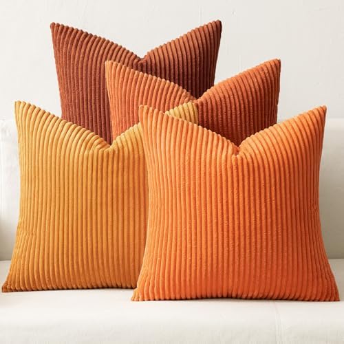 MIULEE Fall Corduroy Decorative Throw Pillow Covers Orange Rust 18x18 by MIULEE