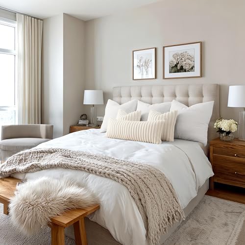 MIULEE Faux Fur Decorative Throw Pillow Covers 20x20 Set of 2 Beige - Image 6
