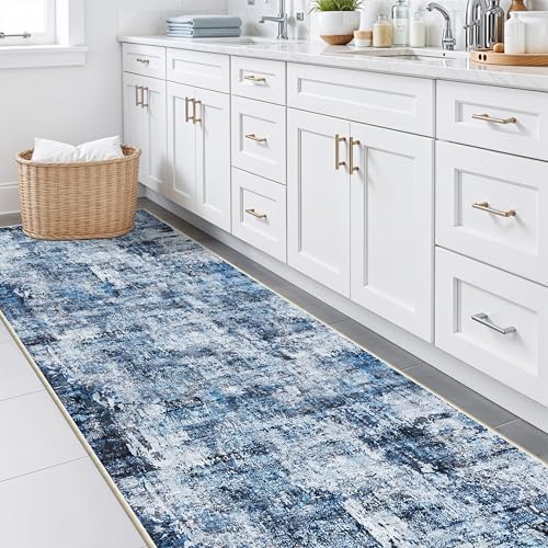 Rug Runners for Hallways 3x10 Non Slip– Washable Long Kitchen Runner, Low-Pile Thin Modern Abstract Floor Rug for Indoor Entryway, Bedroom, Living Room (Navy Blue) - Image 4