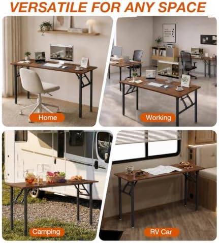 XBurmo Folding Desk Foldable Table, No Assembly 55.1" Foldable Desk Space-Saving Workstation for Small Space, Computer Table, Flat Storage for Home Office, Bedroom, Dorm, Study Room, Dark Walnut - Image 6