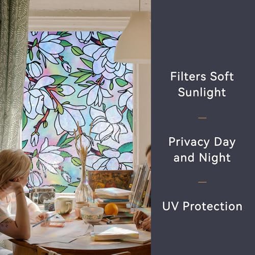 DKTIE Magnolia Pattern Stained Glass Window Film Floral Decorative - Image 6