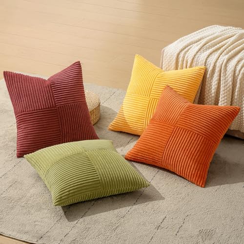 MIULEE Fall Yellow Orange Rust Throw Pillow Covers 18x18 Inch 4 Packs Boho Farmhouse Decorative Color-Clash Pillow Cases Soft Cushion Cases for Couch Sofa Bed Corduroy Striped Home Decor - Image 7