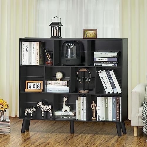YAHARBO 10 Cube Bookshelf,3 Tier Bookcase with Legs,Black Mid-Century Modern Bookshelves,Large Free Standing Open Storage Organizer Shelf,Tall Wooden Book Case Furniture for Bedroom,Living Room,Office - Image 5