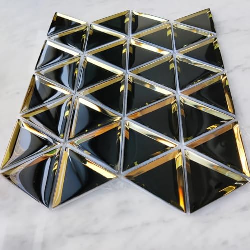 Diflart Beveled Mirror Glass Mosaic Tile, Glass Tile for Bathroom Kitchen Backsplash Shower Wall, Pack of 5 Sheets (Black and Gold, 3 Inch) by Diflart