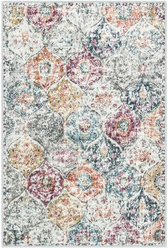 Lahome Moroccan Trellis Entryway Rug, 2x3 Kitchen Rugs Non Slip Washable, Non-Slip Indoor Door Mat Ultra-Thin, Small Throw Carpet for Bathroom Bedroom Entry Elise, Aqua/Multi - Image 6