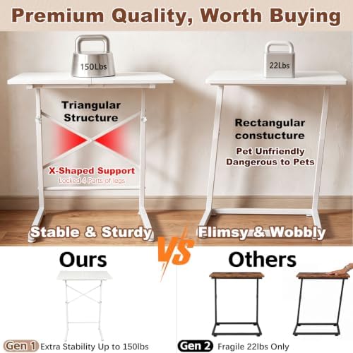 C Shaped End Tables, 22" Adjustable Height Couch Side Table, C Table End Table that Slide Under Sofa, TV Trays Table for Couch, Sofa, Living Room, Small Spaces, Easy to Assemble & Clean - Image 6