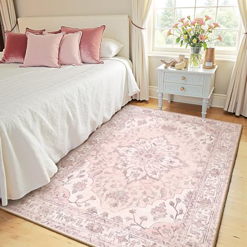 RELEANY Washable Area Rug, 4'x6', Pink - Image 3