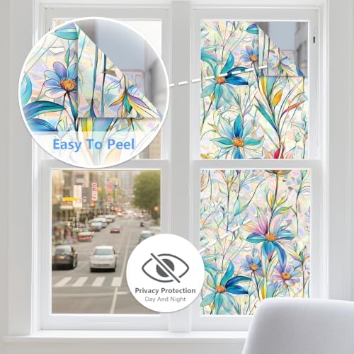 Finnez Stained Glass Window Film, Rainbow Sticker Blue Lotus 17.5″ x 157.4″ - Image 6