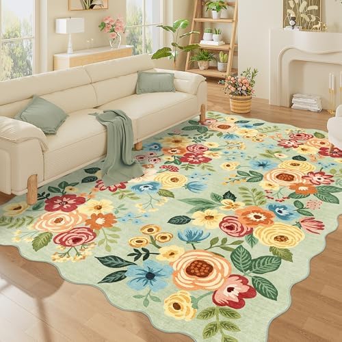 DUKINO 6x9 Area Rugs, Floral Washable Rug for Living Room Non Slip, Green by DUKINO