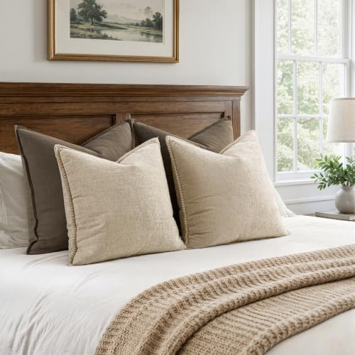 MIULEE Decorative Euro Sham Pillow Covers 26x26 Inch Beige 2 Pack - Image 6
