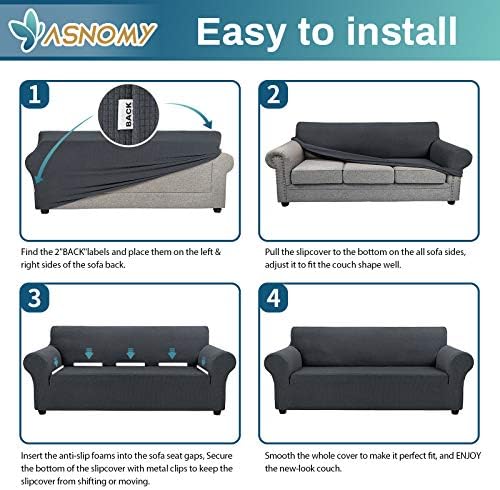 Asnomy Stretch Couch Covers Washable,loveseat Cover Slipcovers,Charcoal Ash - Image 6