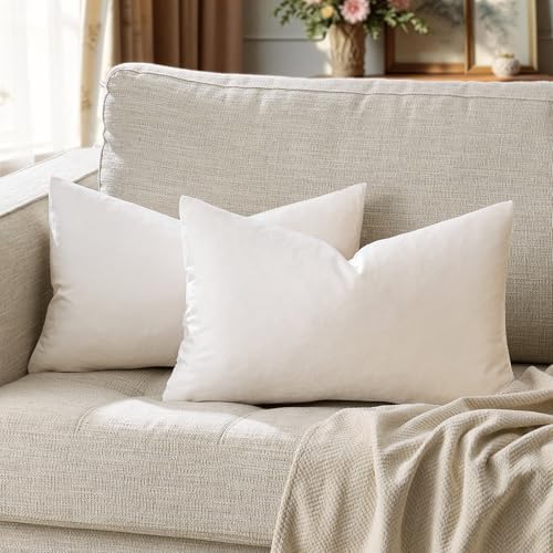 GIGIZAZA Velvet Pillow Covers 12x20 Decorative Pillows Pack of 2 Ivory - Image 6
