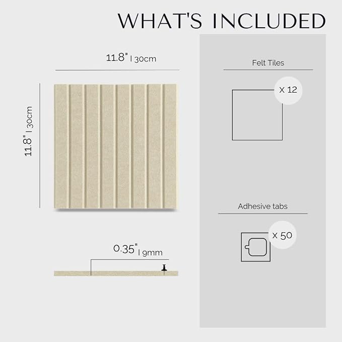 VIVELDA Felt Bulletin Board Tiles 48"x36" - 12-Pack Cork Board Alternative, OEKO-TEX Certified, NRC 0.95 Acoustic Felt Wall Panels, Damage-Free Adhesive, Slatted Design Home Office & Classroom (Opera) - Image 5