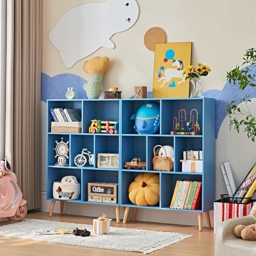 LEYAOYAO Cube Bookshelf, Mid-Century Modern Book Shelf with Legs, Blue - Image 6