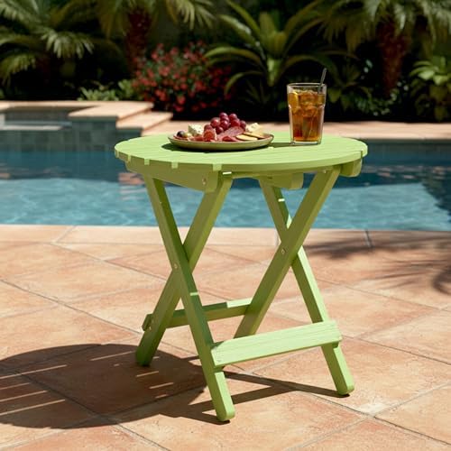 Shine Company Round Wooden Folding Solid Wood Side Table, Outdoor Adirondack Small Patio Table, Lime Green - Image 2