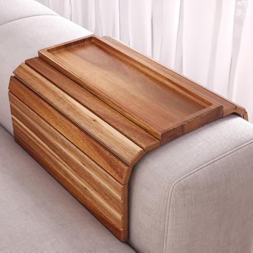 Acacia Wood Folding Sofa Arm Tray with Anti-Slip Pad by DANFOXER