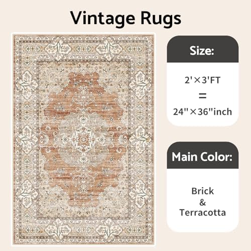 2x3 Washable Entryway Area Rug - Non-Slip Boho Throw Rugs Terracotta Beige - Image 7