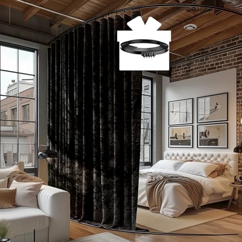 Room Divider Curtains with Ceiling Track, 100% Blackout Heavy Ceiling Curtains Noise Reduction Privacy Curtain Track System Kits, 10 ft Wide x 7 ft Tall, Black, 1 Panel by RoomDarkning