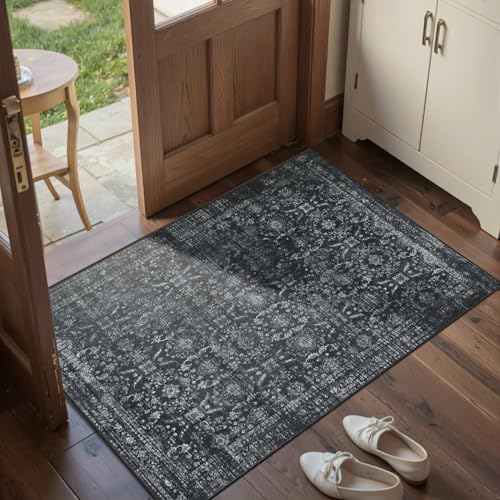 Rugxara 2x3 Entryway Rug Door Mat, Washable Samll Rug, Non Slip, Black - Image 2