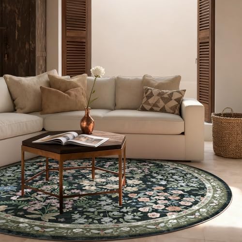 Washable Round Rugs for Bedroom 4ft: Living Room Rug Stain Resistant Non Slip Low Pile Ultra Soft Faux Wool Small Circle Rugs for Entryway Kitchen Nursery Dorm Home Office Bathroom Entrance Indoor - Image 3
