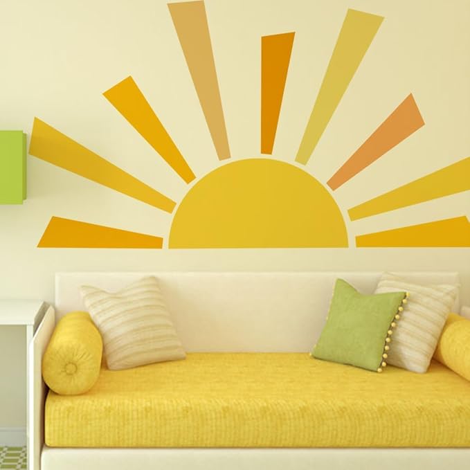 Denylo pro Boho Half Sun Wall Decal, 67.7x38.9 Inch, PVC, Yellow, Waterproof, Sun Pattern, Indoor, Single Use, Irregular Shape, Wall Decor - Image 3
