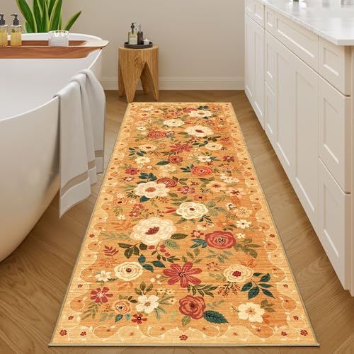 DUKINO 2x6 Runner Rug for Hallway, Washable Kitchen Rugs Non Slip, Orange - Image 6
