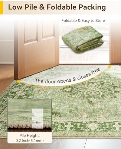 RELEANY Washable Area Rug, Runner 2'x8', Green/Yellow - Image 5