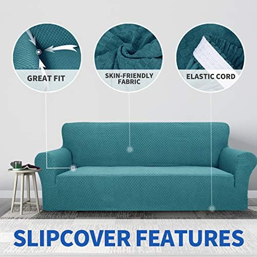 ZNSAYOTX 1 Piece Jacquard Chair Slipcovers for Living Room High Stretch Chair Covers with Arms Anti Slip Pets Friendly Couch Sofa Armchair Cover Furniture Protector (Chair, Peacock Blue) - Image 5