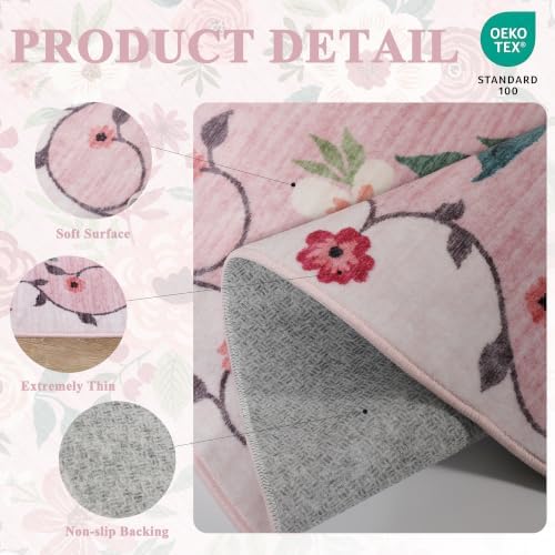 DUKINO 2x7 Runner Rug for Hallway, Washable Runner Rug Non Slip, Pink - Image 5