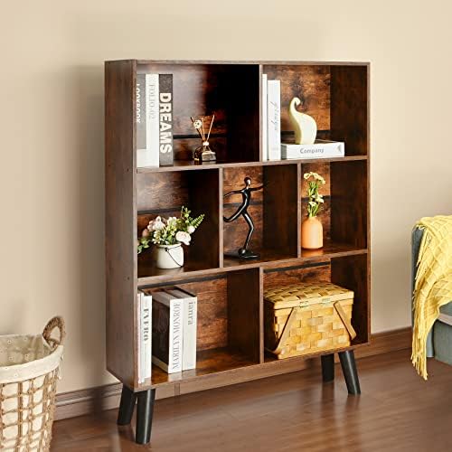 LEYAOYAO Cube Bookshelf, Mid-Century Modern Book Shelf with Legs, Brown - Image 4