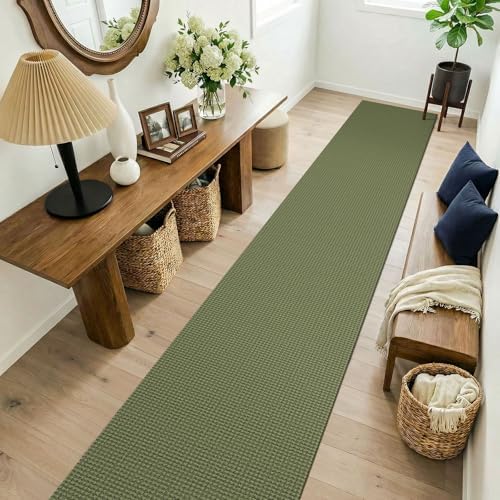 KOZYFLY Cotton 2x14 Runners Rugs for Hallway, Long Washable Runner Rug, Woven Non Slip Kitchen Runner, Flatweave Entryway Rug, Floor Carpet for Entry, Aisle, Hall, Olive Green/Earthy Green - Image 2