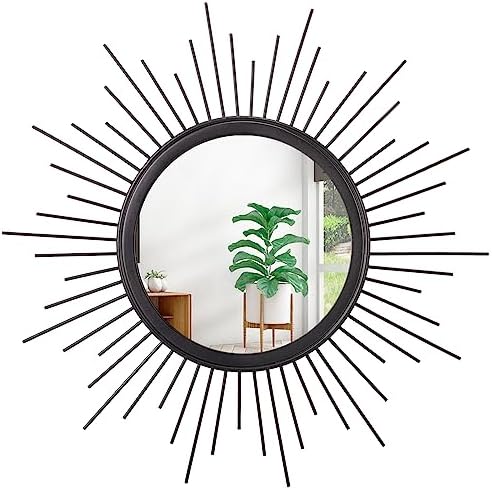 Sunburst Wall mirror Black Small Spoked Wall Decor Mirror Bohemian Home Round Modern Metal Wall Art Mirror for Living room Hallway Bedroom Bathroom Balcony Farmhouse Entrance 12" by HLFMVWE
