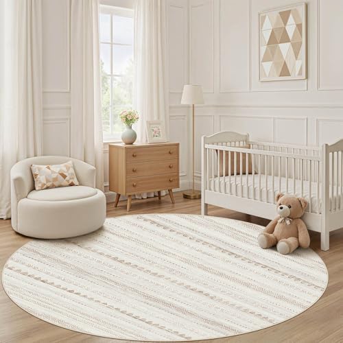 Nakagishi Round Rug Boho Area Rugs: 4x4 Washable Large Circle Neutral Soft Stain Resistant Non-Slip Carpet for Women Aged 25-45 Farmhouse Decor Enthusiasts - Living Room Bedroom Dining Room Nursery - Image 6