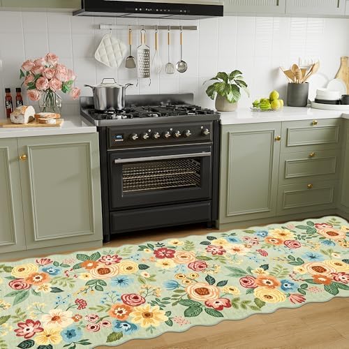 DUKINO 2.6x10 Runner Rug for Hallway, Floral Washable Rug Non Slip, Green - Image 3